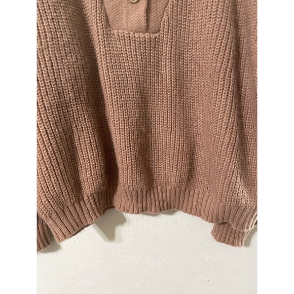 Kittenish Boho Tight Knit Sweatshirt Womens Medium Beige Pullover 1/4 Button - Picture 3 of 9